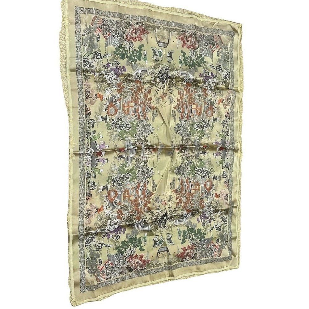 Tapestry Asian Oriental Scenery 41x58" Wall Art Children Pagoda Floral Fringe